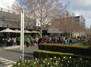 Crowds continue to gather for lunch