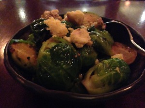 Pan fried brussel sprouts with maple & blue cheese