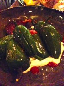 Roasted jalapeños with black pudding & goats curd