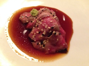 Blue Mountains Wagyu softly grilled, served with oxtail sauce, wasabi and fresh lime